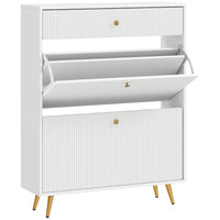 HOMCOM Shoe Storage Cabinet with 2 Flip Drawers for 12 Pairs - White-Modern style with solid colour and wave-like panels enhances appeal