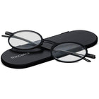 ThinOptics Reader with Universal White Pod - 1.0 - Blue-Includes the Milano companion case, featuring an exterior of brushed aluminum anodized in black, an interior of polycarbonate & ABS with soft touch paint, and a magnetic locking mechanism.