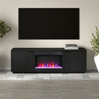Hudson&Canal Mansfield TV Stand with 26" Crystal Fireplace for TV's up to 78" - Black Grain-Constructed of sturdy MDF materials in a black grain wood-look finish