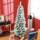 HOMCOM 6' Flocked Pencil Artificial Christmas Tree with Steel Base - Green-Sleek pencil shape design suits for saving space 