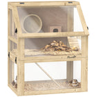 PawHut 30" H 3-Tier Wooden Hamster Cage with Deep Bottom, Hut, Seesaw, Exercise Wheel and Ramps-Spacious design enhances comfort for active hamsters 
