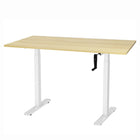 Ezywork Manual 55" Long Electric Height Adjustable Standing Desk - 55" x 24" - White Frame / Bright Wood Table Top-Hand Crank Height Adjustable Desk Frame