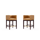 Manhattan Comfort - Tabouret de comptoir Kingsley 21" style milieu du siècle moderne, rembourré en similicuir, couleur camel et noyer foncé, lot de 2-Tabouret de comptoir moderne du milieu du siècle avec dossier parfait pour le bar et la cuisine. Ensemble de 2