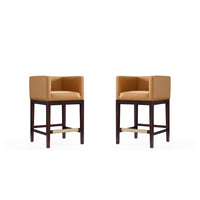 Manhattan Comfort - Tabouret de comptoir Kingsley 21" style milieu du siècle moderne, rembourré en similicuir, couleur camel et noyer foncé, lot de 2-Tabouret de comptoir moderne du milieu du siècle avec dossier parfait pour le bar et la cuisine. Ensemble de 2