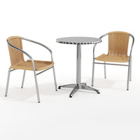 Flash Furniture – Table ronde de 23,5 po en aluminium avec 2 chaises en rotin beige, int/ext (TLH-ALUM-24RD-020BGECHR2-GG)-Aluminium, beige