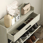 HOMCOM Narrow Shoe Cabinet with 2 Flip Doors & Top Drawer - Distressed White-Industrial shoe cabinet matches the home furniture of most styles