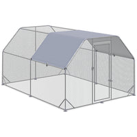 PawHut Metal Walk-In Chicken Coop with Roof for 10-12 Chickens - 12.5' L x 9.2' W x 6.4' H - Silver-Shady roof keeps pets cool, dry, comfortable, and protected from the rain and UV rays 