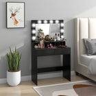 HOMCOM Makeup Vanity Desk with Lighted Mirror - 31.5" L x 15.7" W x 53.1" H - Black-Melamine-coated particleboard resists wear and tear 