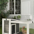 PawHut Wooden Rabbit Hutch with Tray - Grey-Multiple access points offer convenient access for feeding and interaction 