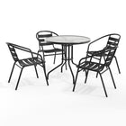 Table ronde de 31,5 po en verre et en métal, 4 chaises empilables noires en aluminium, dossier à lattes (TLH-072RD-017CBK4-GG)-Ensemble de table et chaises