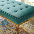 Modway Loft Gold Stainless Steel Leg Medium Performance Velvet Bench - Gold/Teal-Linear Biscuit Button Tufting