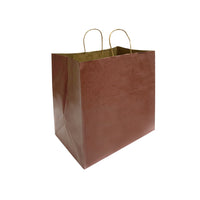 Reliabag Paper Bags - Twist Handles - 14" W x 10" D x 15.75" H - Chocolate - 150 Pack-Made by the premium chocolate kraft paper with the re-enforced flat bottom