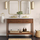 Modway Zaire 48" Double Sink Bathroom Vanity - Walnut/White-Metal Handle Pulls