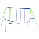 Outsunny - Portique 3 en 1 en métal avec double balançoires, planeur, portique pour enfants - vert-Comprend plusieurs options de jeu . 