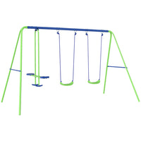 Outsunny - Portique 3 en 1 en métal avec double balançoires, planeur, portique pour enfants - vert-Comprend plusieurs options de jeu . 