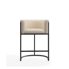 Manhattan Comfort Cosmopolitan 23.7" Mid-Century Modern Faux Leather Upholstered Counter Stool - Cream and Black - 3 Pack-Includes Footrest Base