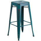 Flash Furniture – Tabouret de bar de 30 po en métal vieilli sans dossier, pour intérieur, bleu Kelly (ETBT350330)-Tabouret moderne empilable style industriel