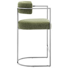 Modway Huron Curved Back Fabric and Metal Counter Stool - Silver Leaf-Adjustable Non-Marking Floor Glides