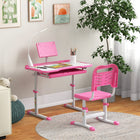 Qaba - Ensemble bureau et chaise réglables en hauteur pour enfants - Rose-La table est entièrement équipée d'un plumier, d'un tiroir, d'une planche de lecture, d'un porte-gobelet, de deux emplacements pour stylos et d'une lampe de table 