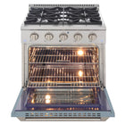 Kucht 30" KNG Series Pro Style Natural Gas Range - Stainless Steel/Light Blue-Electronic ignition with auto re-ignition reduces the risk of gas leaks for enhanced safety