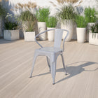 Flash Furniture – Chaise en acier avec bras pour l’intérieur et l’extérieur, argenté (CH31270SIL)-Capacité de poids de 500 lb