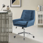 FurnitureR Tufted Fabric Office Chair - Blue-Tufted buttons for retro-chic design