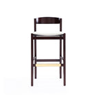 Manhattan Comfort Klismos 20" Mid-Century Modern Faux Leather Upholstered Bar Stool - Ivory and Dark Walnut-Upholstered in Faux Leather with Foam Padding