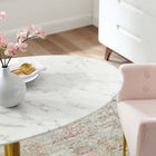 Modway Verne 48" Oval Artificial Marble Dining Table - Gold White-Polished Gold Metal Pedestal Base