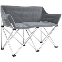 Outsunny Double Camping Chair with Side Pockets for Hiking, Picnic, Beach - Grey-Wide comfy cotton padded seat fits two comfortably