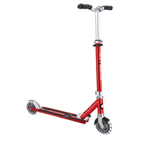Globber Flow Elements Lights - Red-2-wheel scooter for kids and teens aged 5+ with an easy, fast, and secure patented folding system: Simply lift the button upward to put the light-up folding scooter into self-standing or folded mode