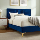 Modway Sofia Channel Tufted Performance Velvet Full Platform Bed with Gold Metal Legs - Navy-Wood Slat Support System