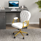 Vinsetto Vanity Office Chair with Button Tufted Backrest and Arms - White-Super comfort and upholstery padded backrest and seat