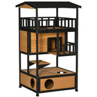 PawHut - Maison pour chat d’extérieur en bois à 4 étages avec entrées de condo, perchoir, naturel-Le bois de sapin massif est robuste et durable 