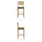Modway Jax Oak Wood Bar Stool With Wavy Razor Back and Cushion - Weathered Oak Sage-Wavy Razor Back