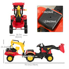 Aosom - Excavatrice 3 en 1 pour enfants à conduire avec 6 roues - rouge-La partie arrière de la pelleteuse peut être démontée, pratique pour le rangement et le transport 