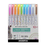 Zebra Dual tip Highlighters - Dot and Doodle Fine point - Assorted Colours – 10 Pack-Dual-Tip: Dot and Stamp