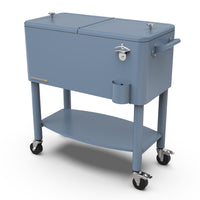 Permasteel 80 qt Rolling Patio Cooler with Divider & Shelf - Blue-Spacious 80 quart capacity provides generous storage for up to 110 12oz cans, plus ice