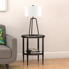 Hudson&Canal Hera 20"W Round Side Table with Mirror Shelf - Blackened Bronze-Top has a weight capacity of 40 lbs, shelf can hold 20 lbs