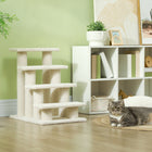 PawHut 4-Step Carpeted Pet Stairs with Scratching Post - Cream White-Suitable for older, arthritic, or recovered pets 