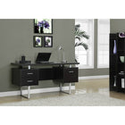 Monarch Specialties 7080 60" Computer Desk - Espresso/Silver Metal-Features 2 storage drawers on top and a bottom file drawer with metal bars for hanging standard or legal sized files, and an easy to clean top for study, writing, or working on your laptop.