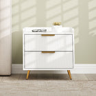 HOMCOM - Table de chevet avec pieds en métal doré pour chambre - blanc-Matériau : MDF, panneau de particules 
