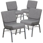 Flash Furniture HERCULES Series 21"W Church Chair with Book Rack - Silver Vein Frame - Grey Fabric-Set of 4 Multipurpose Church Chairs