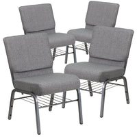 Flash Furniture HERCULES Series 21"W Church Chair with Book Rack - Silver Vein Frame - Grey Fabric-Set of 4 Multipurpose Church Chairs