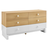Modway Nolia 6-Drawer Color Block Dresser - Oak White-Two-Tone Color Block Dresser