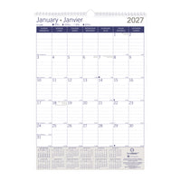 Blueline 2027 DuraGlobe Monthly Wall Calendar - 12" x 17" - Bilingual-12 Months, January to December