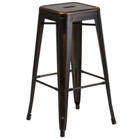 Flash Furniture – Tabouret de bar de 30 po en métal vieilli sans dossier, pour intérieur, cuivré (ETBT350330)-Tabouret moderne empilable style industriel
