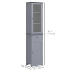 Kleankin Slim Bathroom Storage Cabinet with Adjustable Shelves and Drawer - Grey-Transparent acrylic board is suitable for item display  