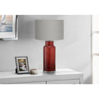 Monarch Specialties 28" H Contemporary Table Lamp - Red Glass / Grey Shade-Enjoy easy usability with the on/off turn knob switch, compatible with a standard 100w bulb (bulb not included), providing seamless lighting for quiet evenings or lively gatherings