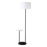 Hudson&Canal - Lampadaire Jacinta avec plateau en marbre et abat-jour en tissu - Bronze noirci/blanc-Design moderne et contemporain pour votre salon, bureau, chambre ou coin lecture