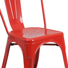 Flash Furniture Red Metal Indoor-Outdoor Stackable Chair-Drain Holes in Seat